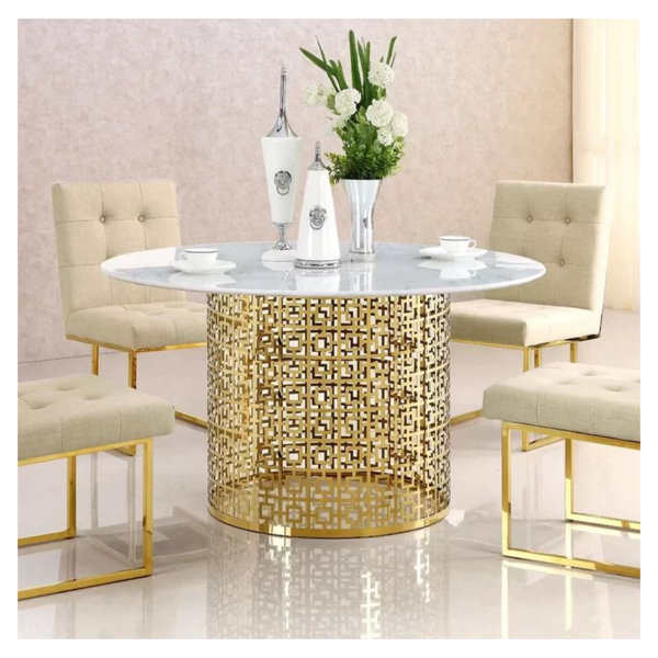 Mercer41 Round Marble Dining Table With Gold Round Base Wayfair